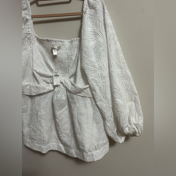 NWT Banana Republic white cotton eyelet balloon sleeve smocked back top XXL - Picture 8 of 8